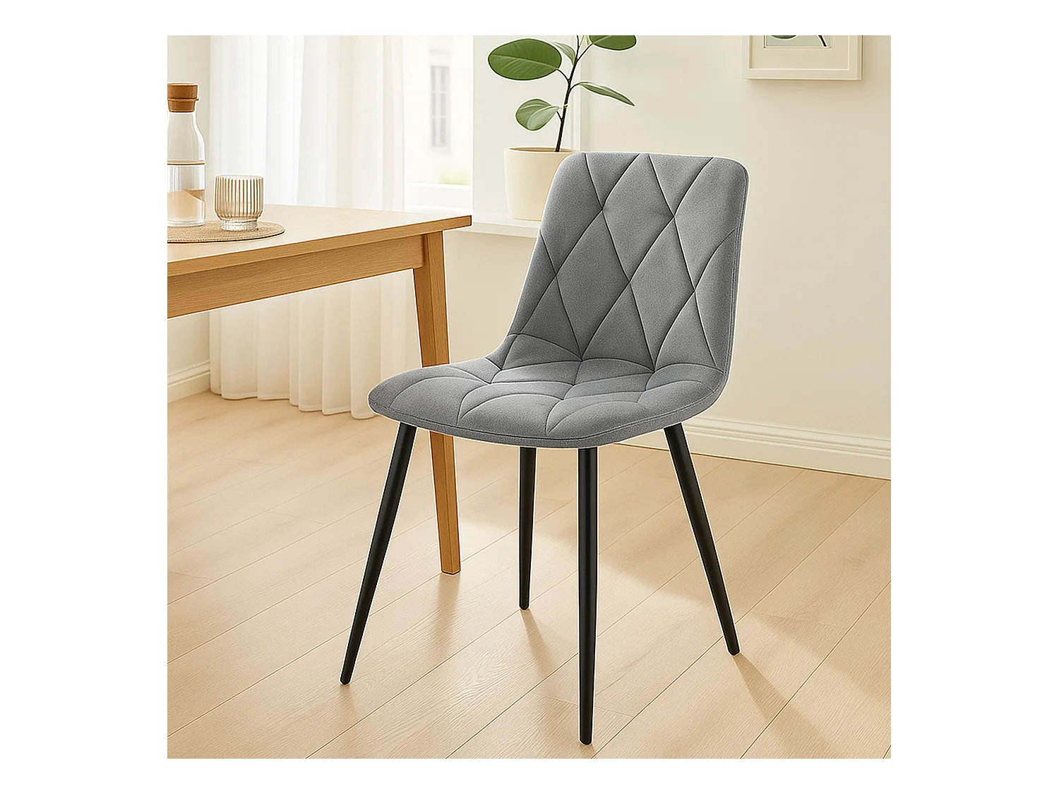 Lot de 2  chaise salle à manger - Velours - Gris foncé - Clairton