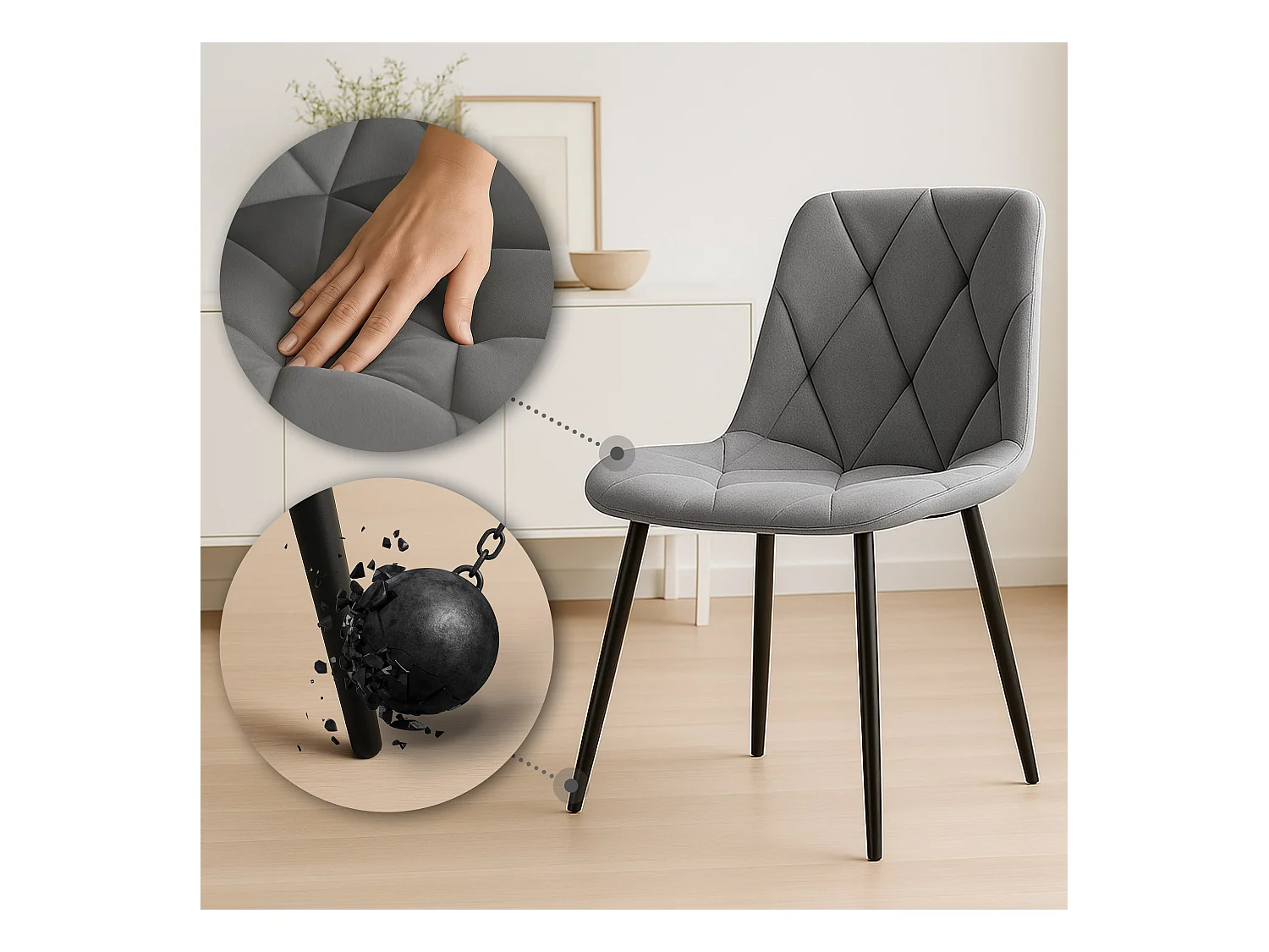 Lot de 2  chaise salle à manger - Velours - Gris foncé - Clairton