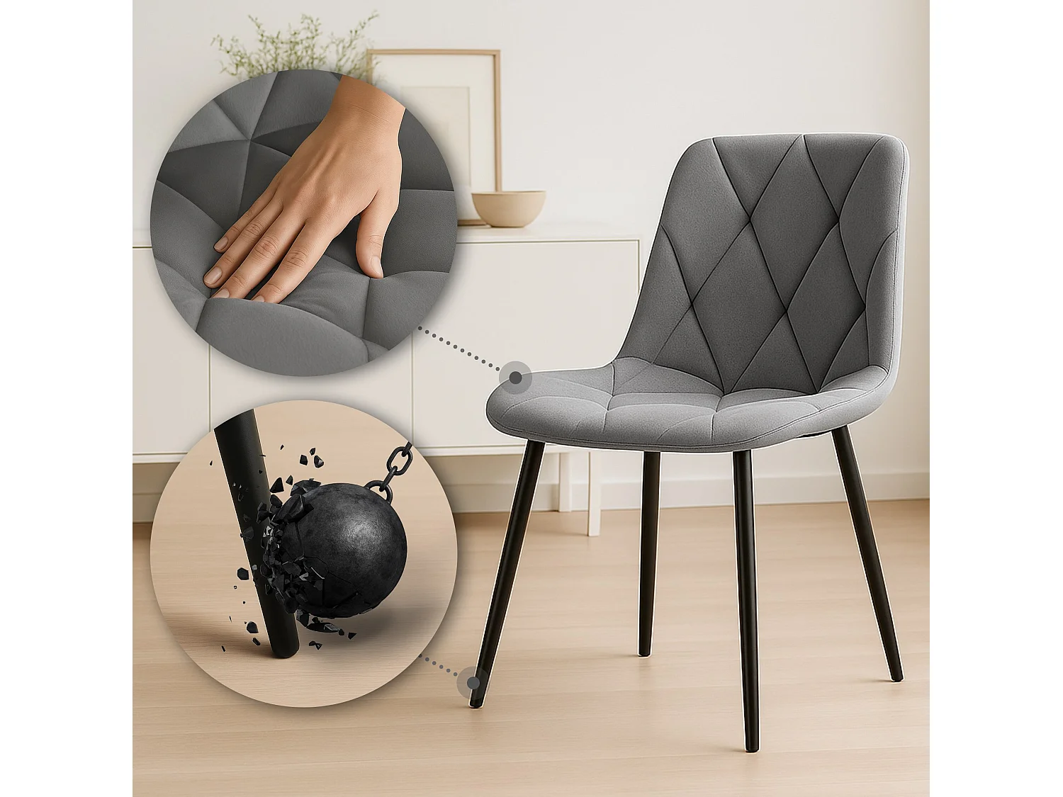 Lot de 2  chaise salle à manger - Velours - Gris foncé - Clairton