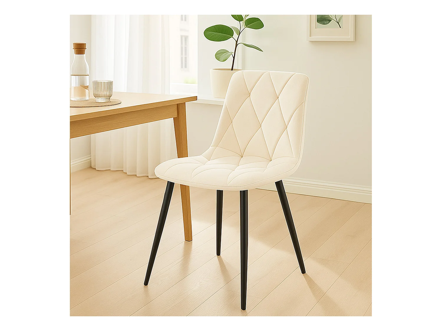 Lot de 2  chaise salle à manger - Velours - Crème - Clairton