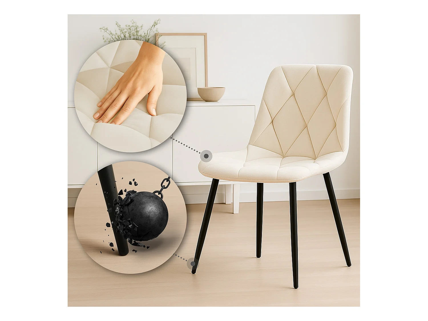 Lot de 2  chaise salle à manger - Velours - Crème - Clairton