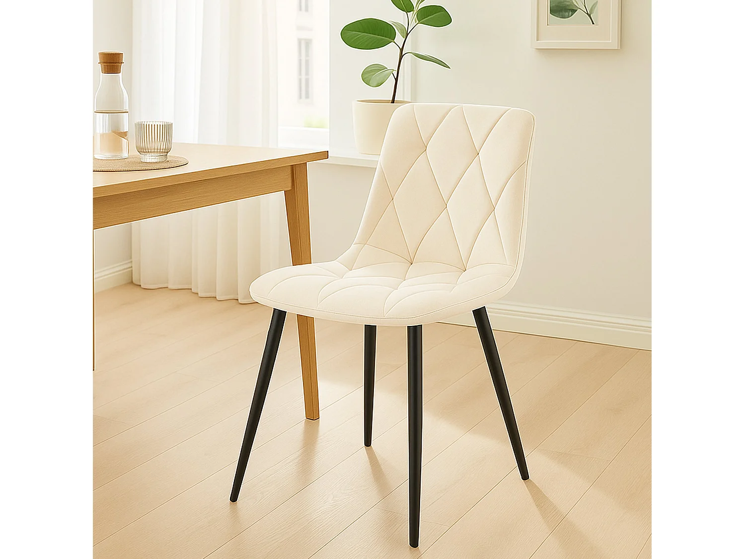 Lot de 2  chaise salle à manger - Velours - Crème - Clairton