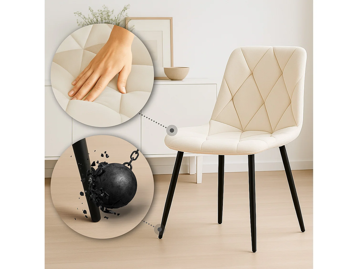 Lot de 2  chaise salle à manger - Velours - Crème - Clairton