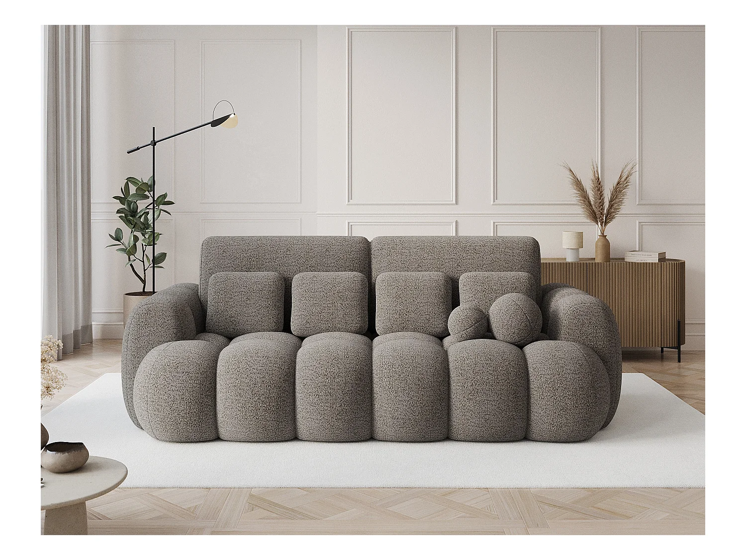 3 Pers. Couch Elon/Stoffbezug-Bouclé/Graubeige