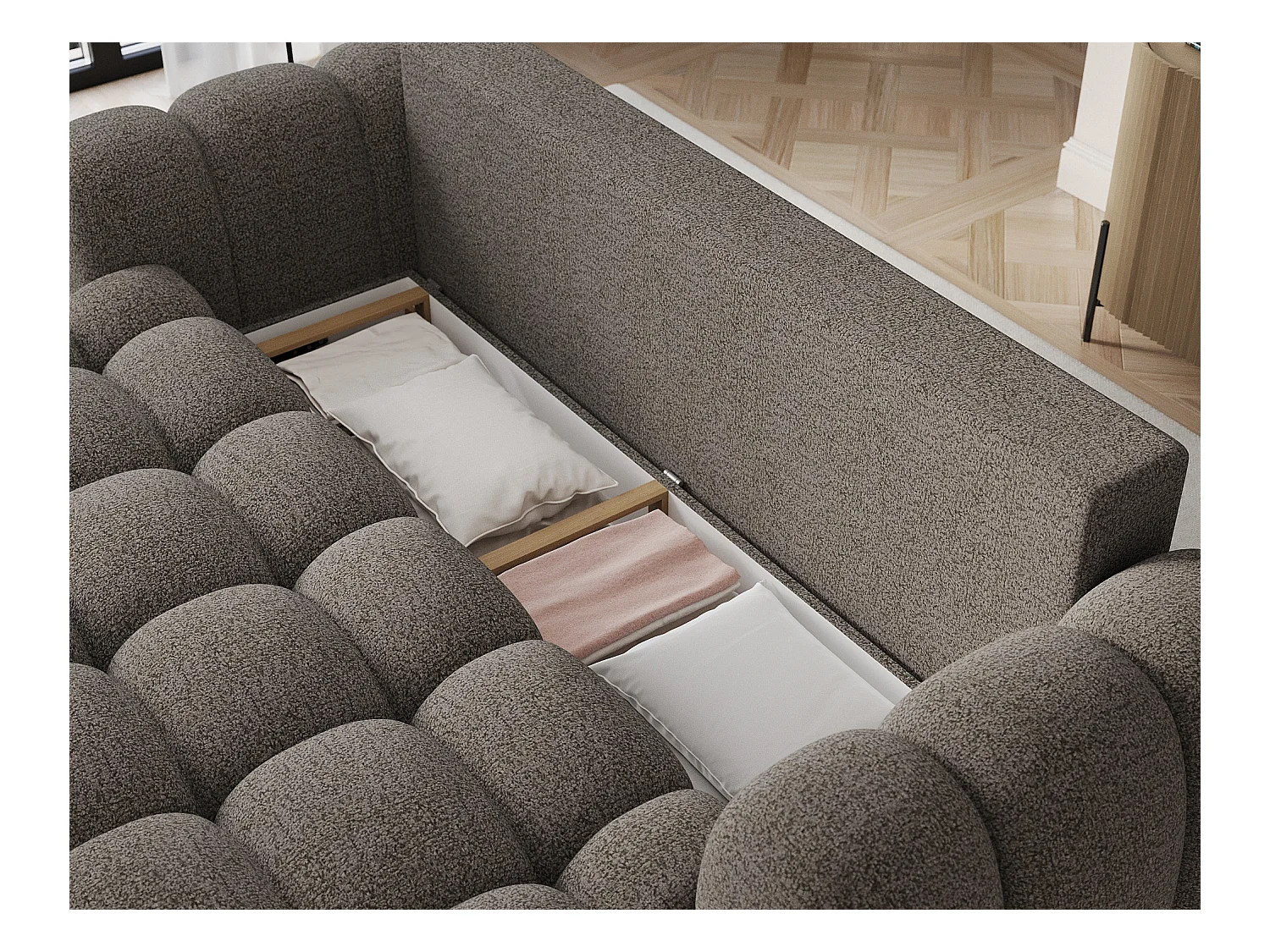 3 Pers. Couch Elon/Stoffbezug-Bouclé/Graubeige