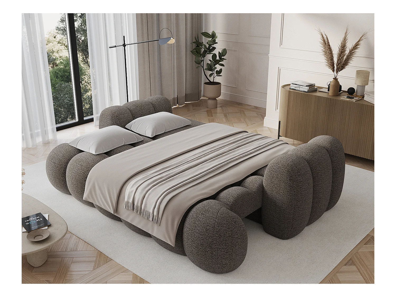 3 Pers. Couch Elon/Stoffbezug-Bouclé/Graubeige