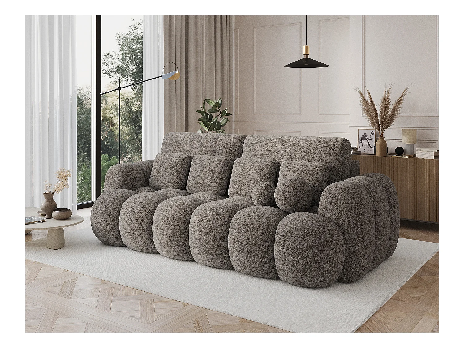 3 Pers. Couch Elon/Stoffbezug-Bouclé/Graubeige