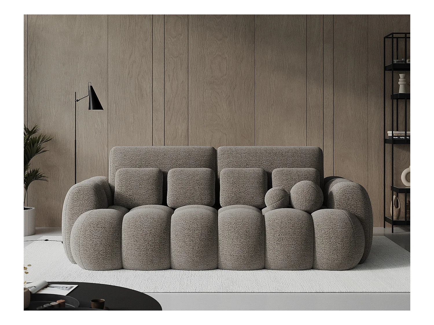 3 Pers. Couch Elon/Stoffbezug-Bouclé/Graubeige