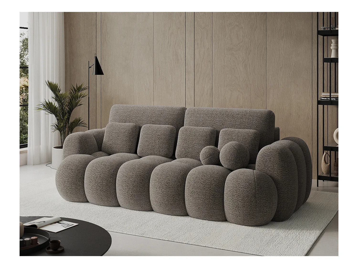 3 Pers. Couch Elon/Stoffbezug-Bouclé/Graubeige