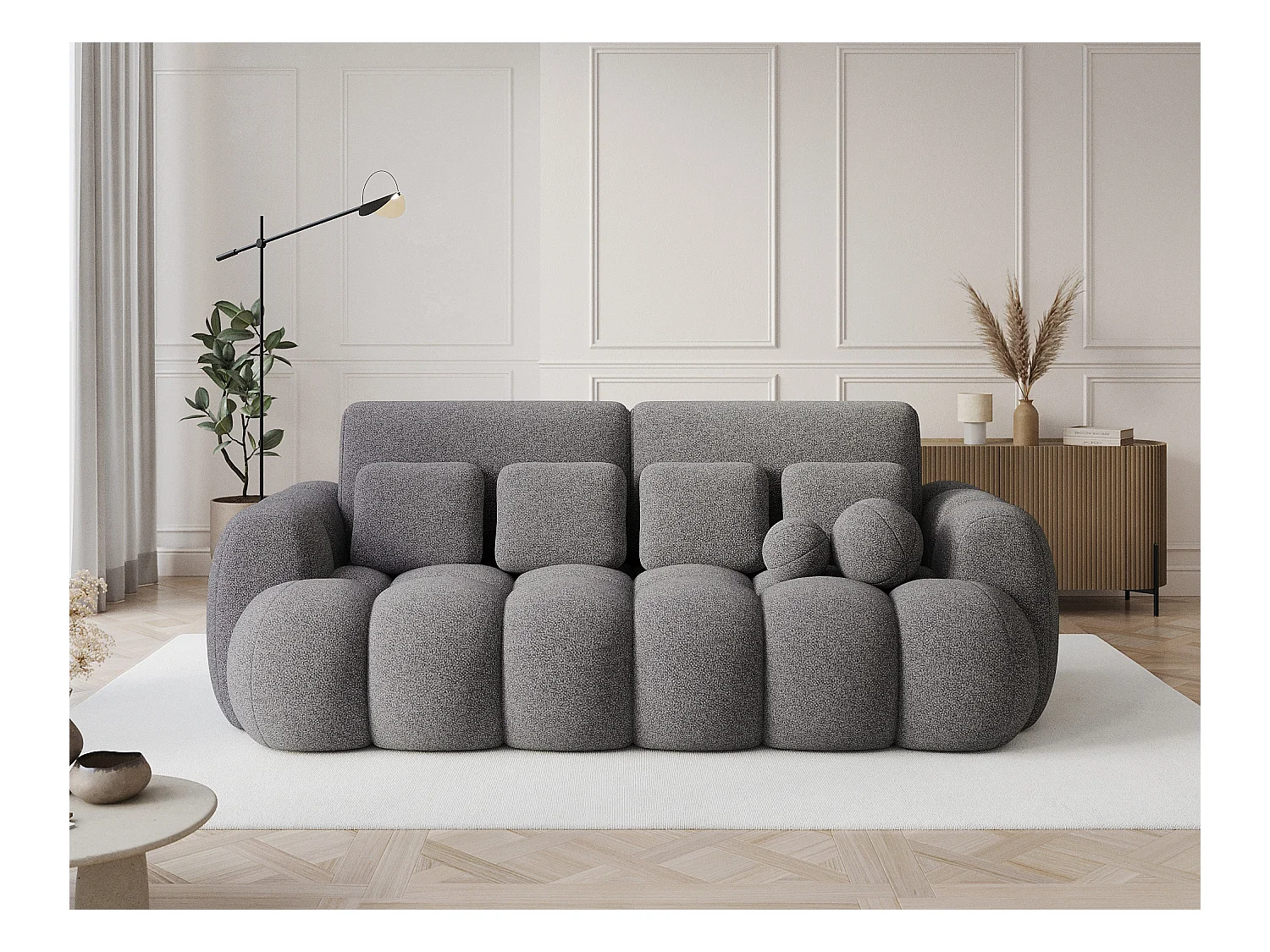 3 Pers. Couch Elon/Stoffbezug-bouclé/Grau