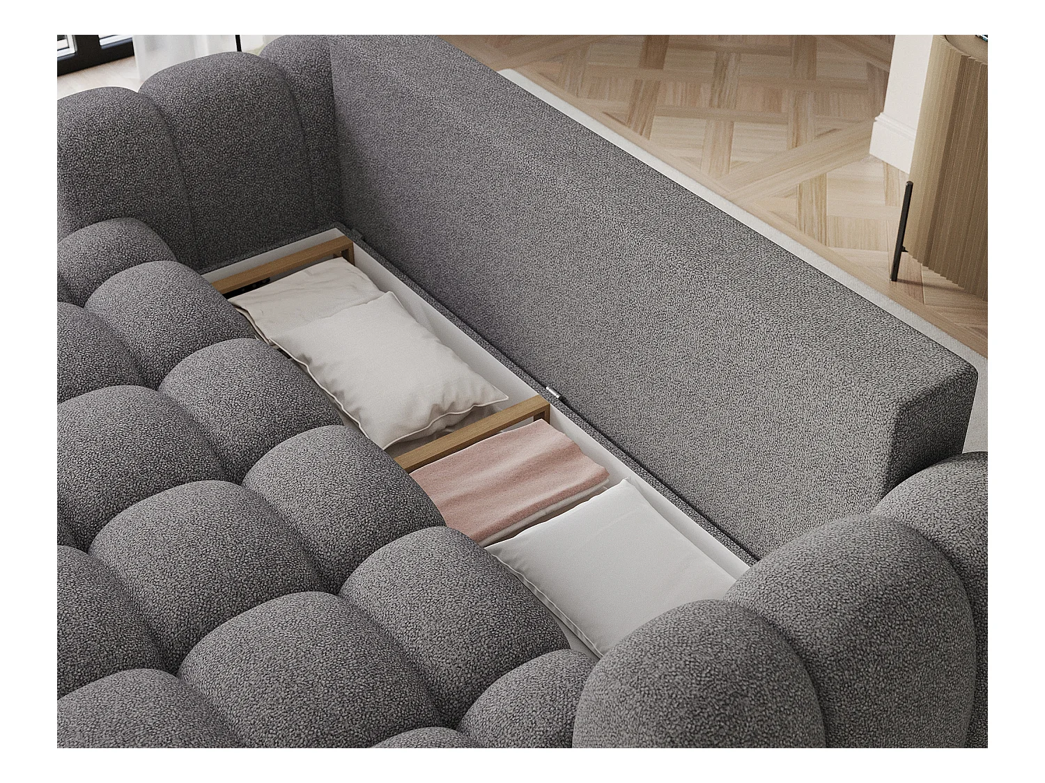 3 Pers. Couch Elon/Stoffbezug-bouclé/Grau