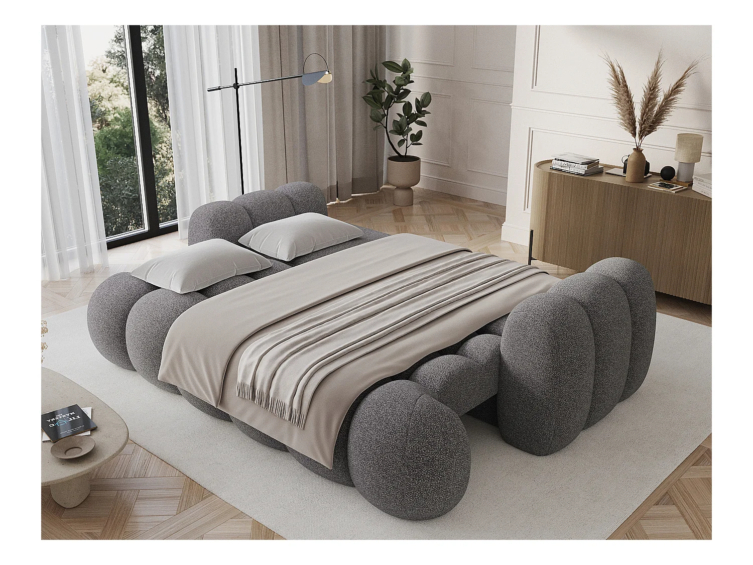 3 Pers. Couch Elon/Stoffbezug-bouclé/Grau