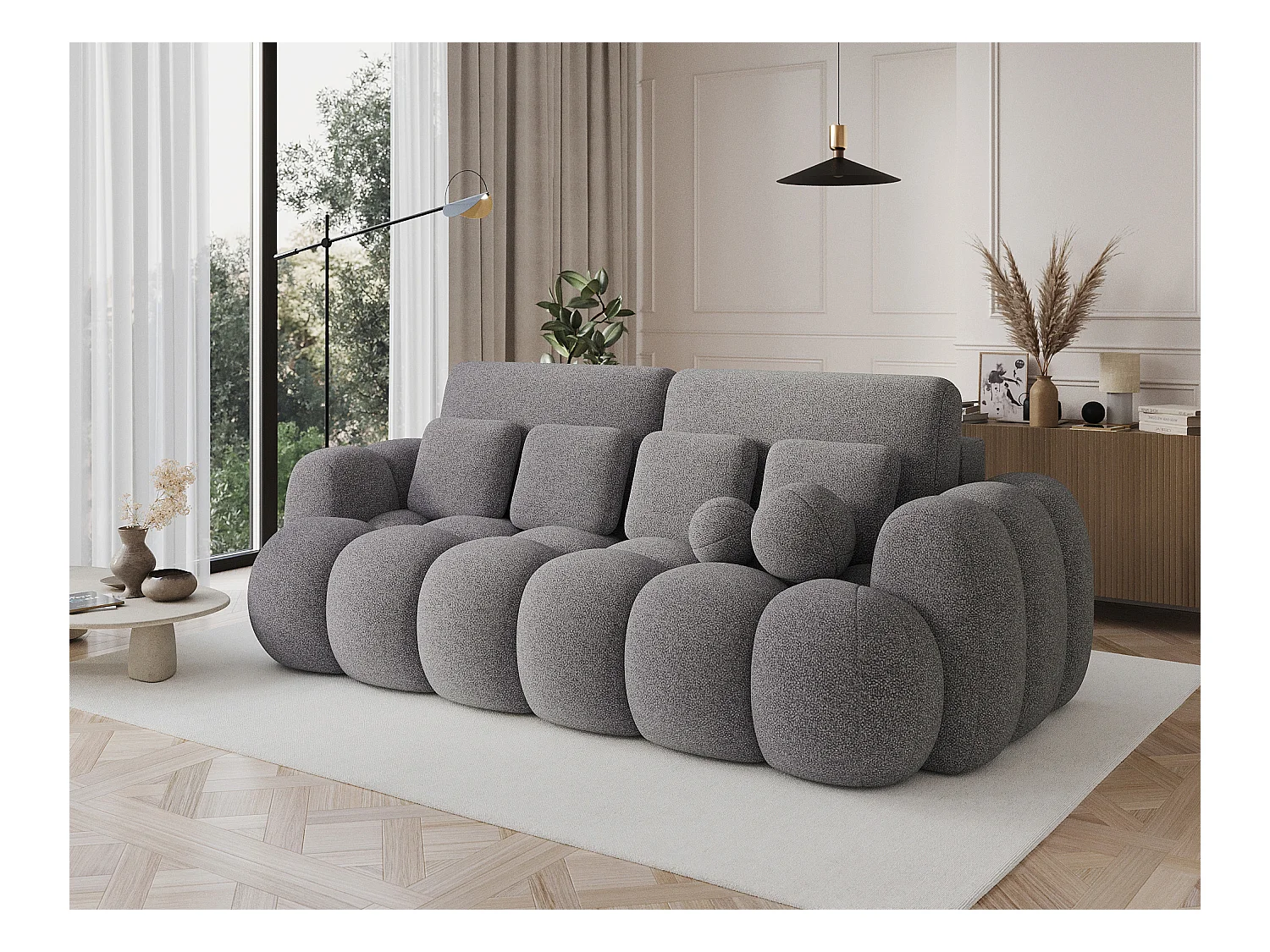 3 Pers. Couch Elon/Stoffbezug-bouclé/Grau