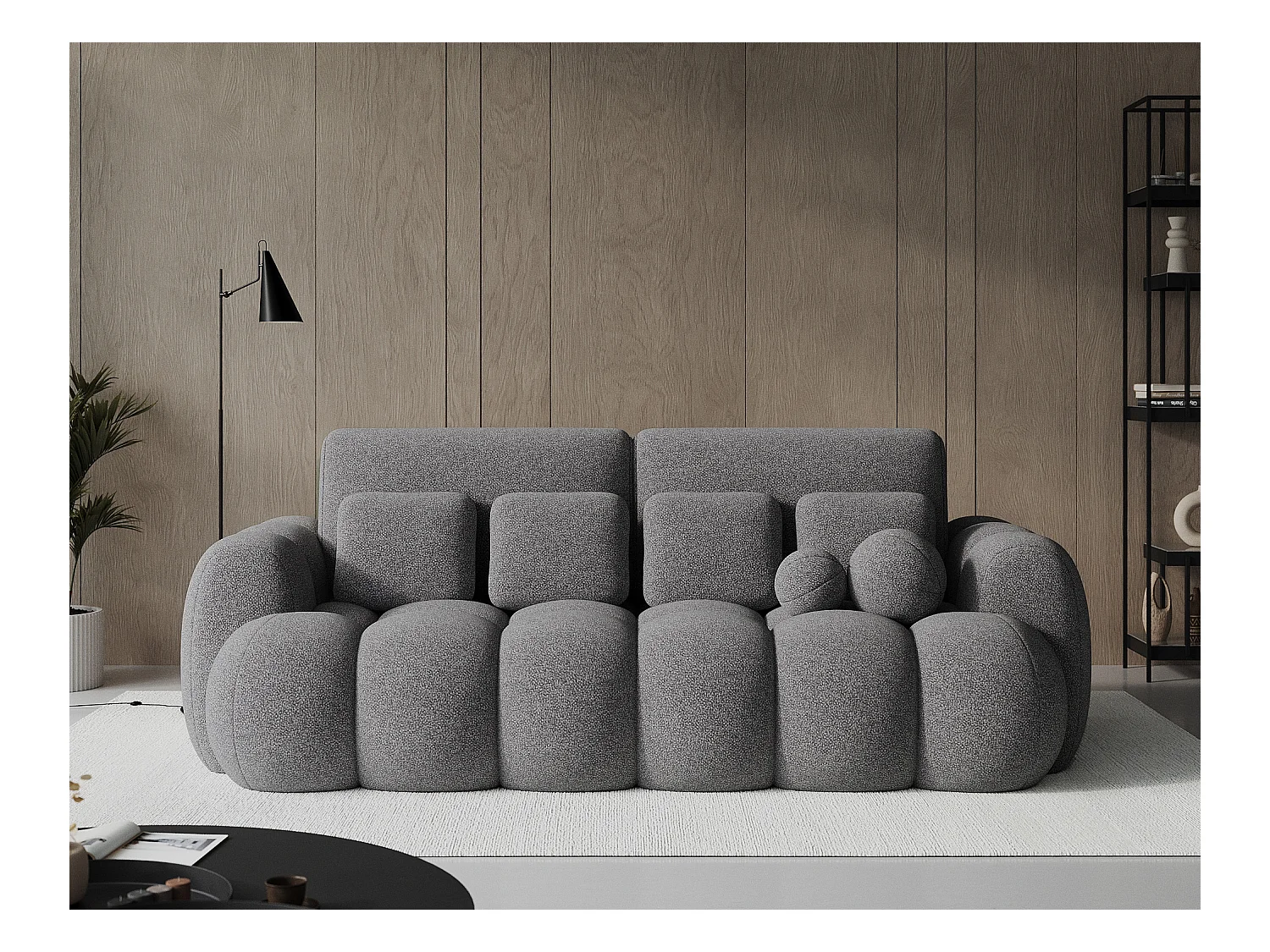 3 Pers. Couch Elon/Stoffbezug-bouclé/Grau