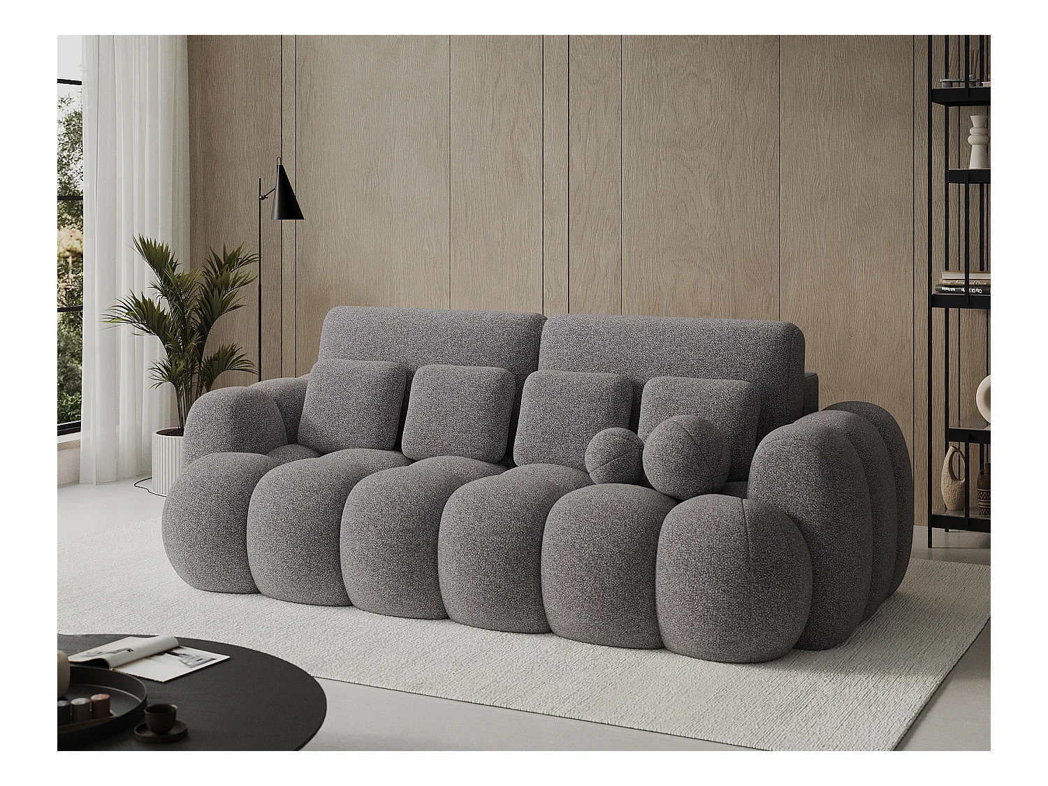 3 Pers. Couch Elon/Stoffbezug-bouclé/Grau