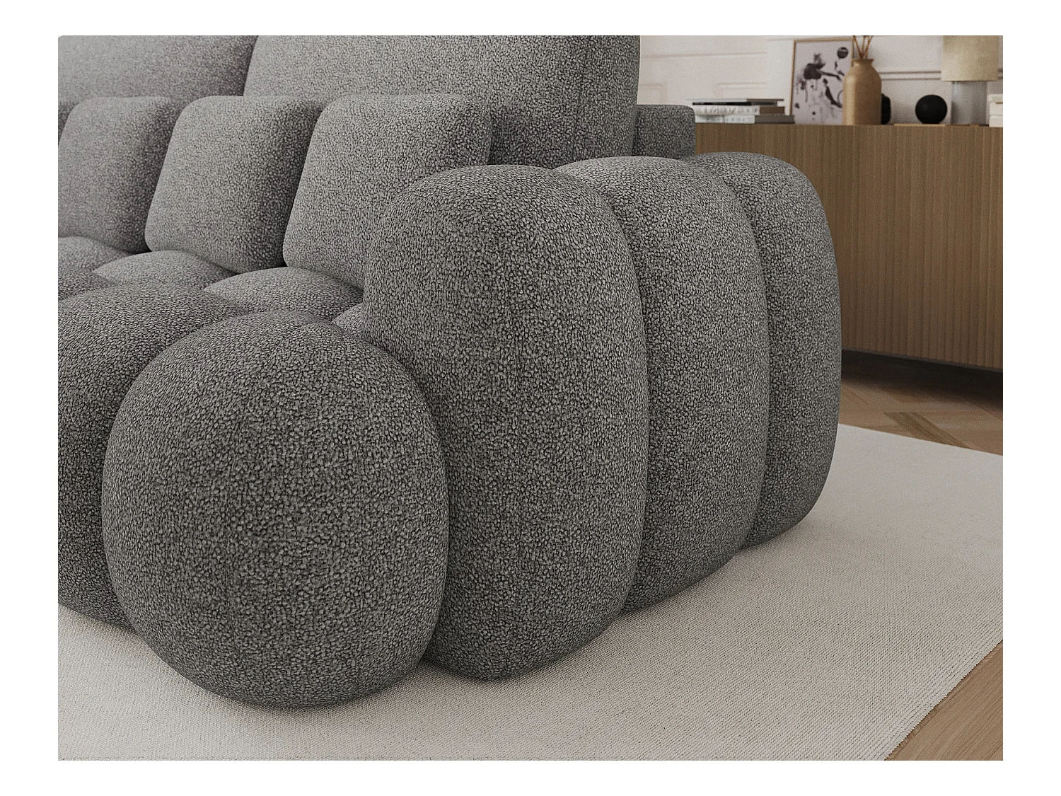 3 Pers. Couch Elon/Stoffbezug-bouclé/Grau