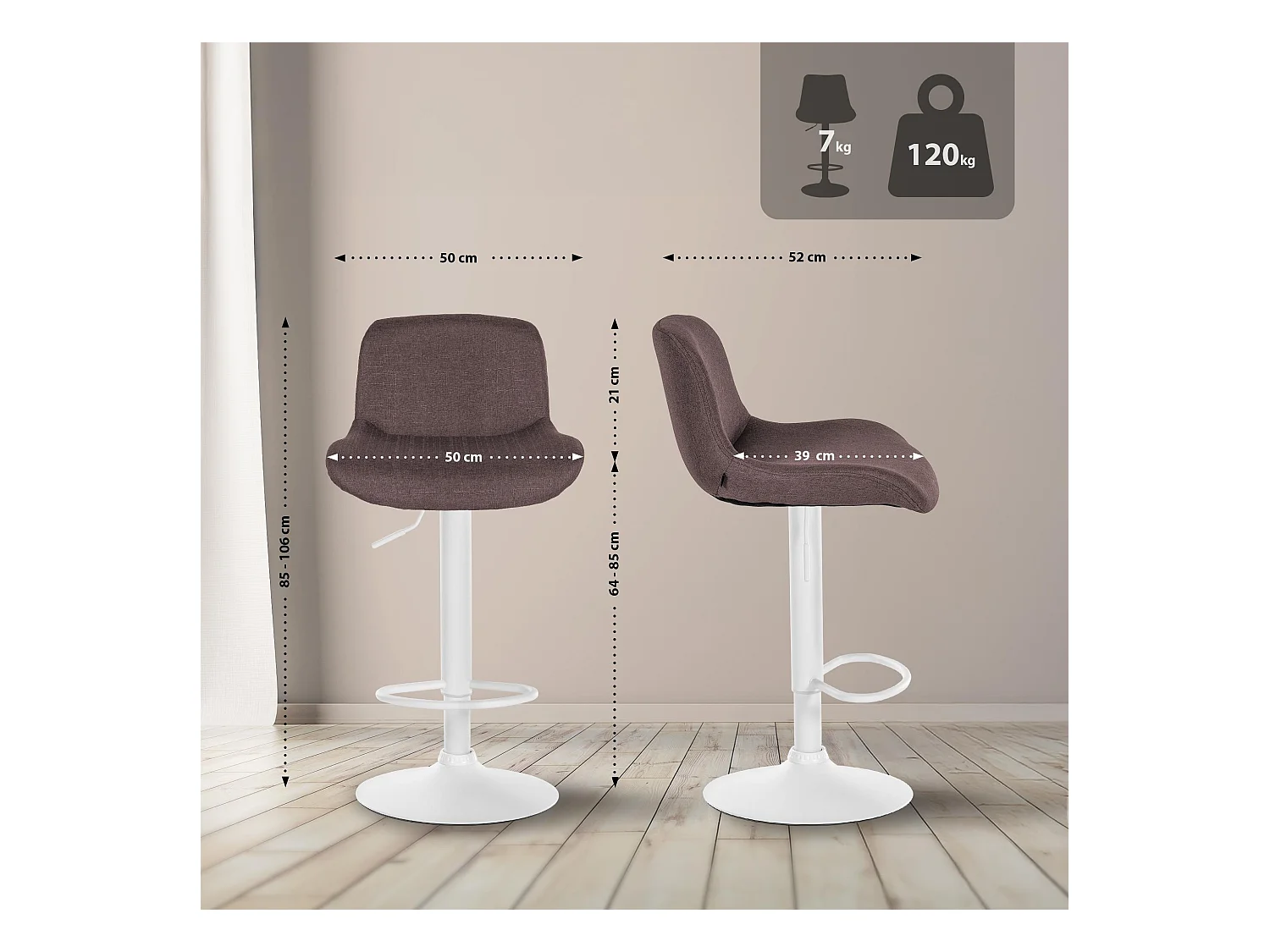 Lot de 2  Tabouret de bar - Tissu - Marron foncé - Solon