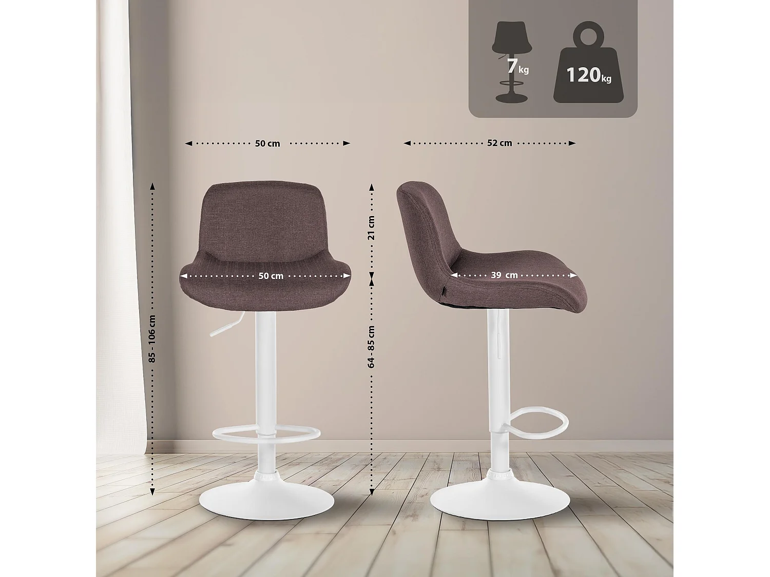 Lot de 2  Tabouret de bar - Tissu - Marron foncé - Solon