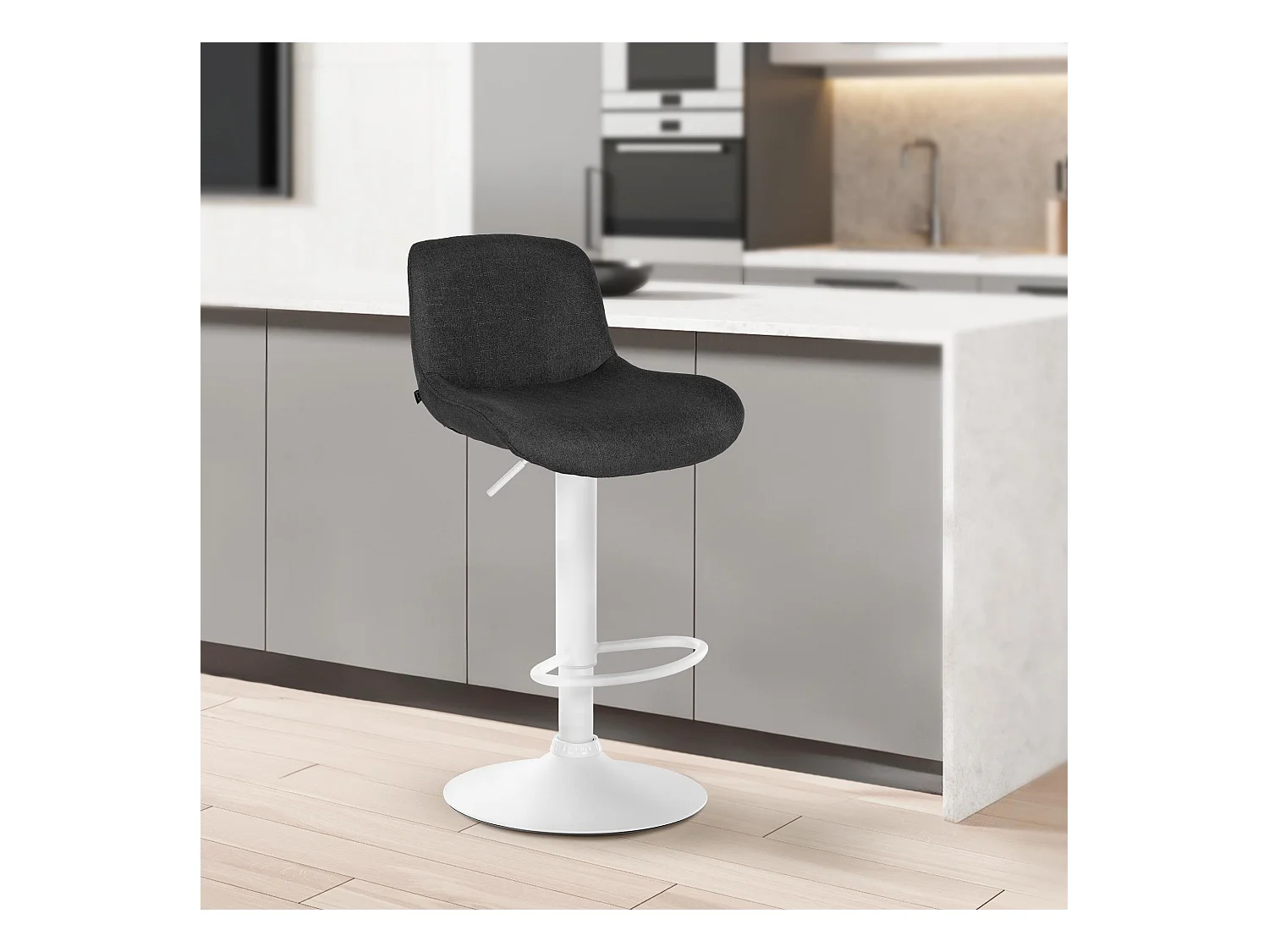 Lot de 2  Tabouret de bar - Tissu - Noir - Solon