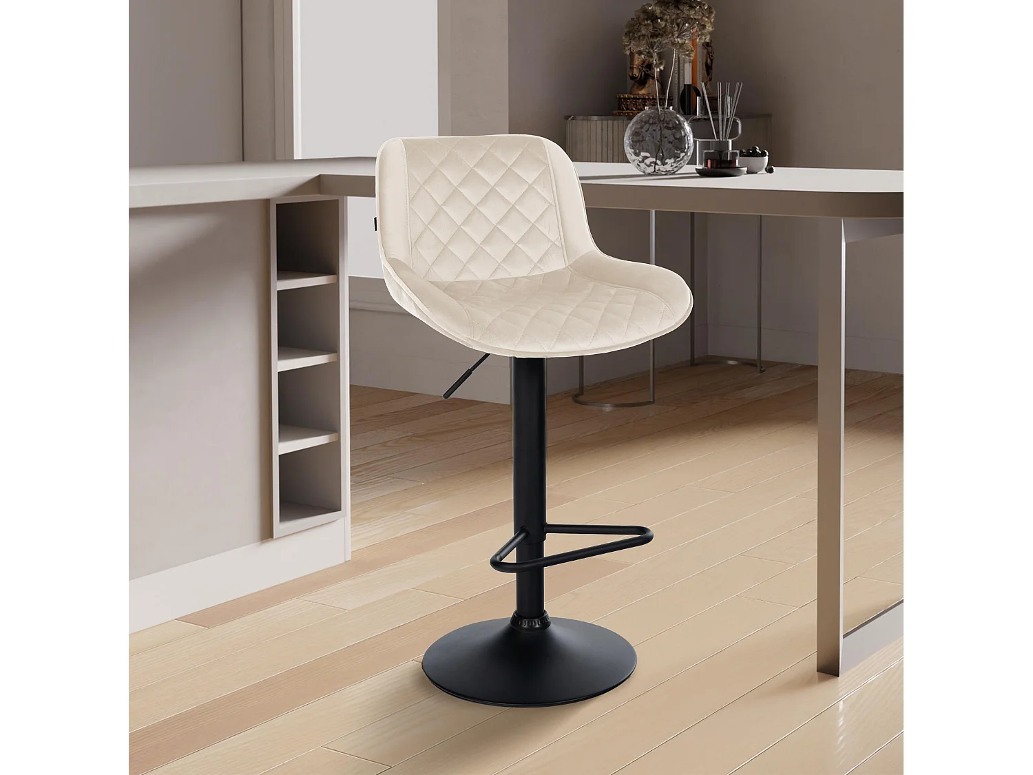 Tabouret de bar - Velours - Crème - Kasson