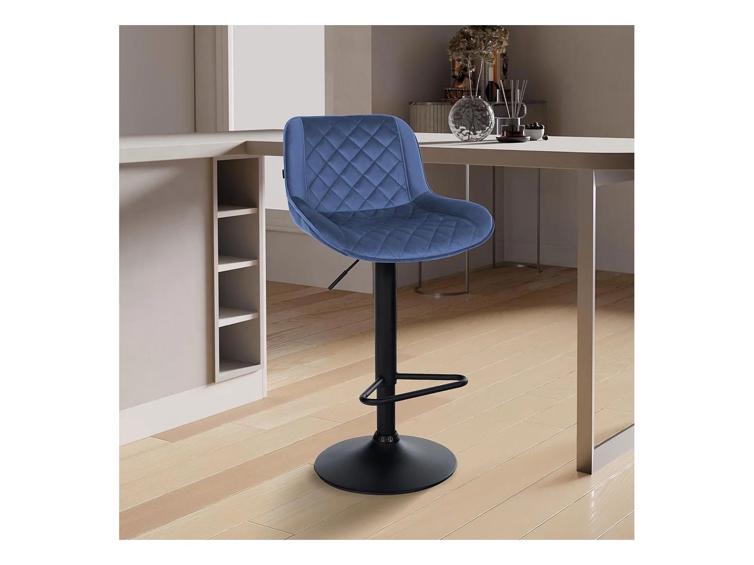 Tabouret de bar - Velours - Bleu - Kasson
