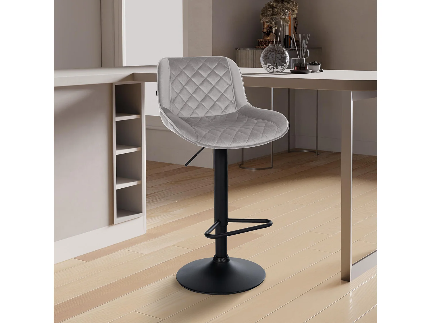 Tabouret de bar - Velours - Gris - Kasson
