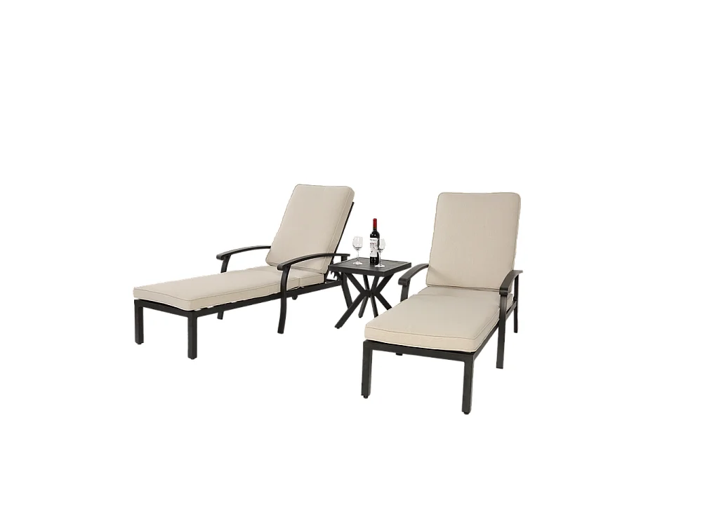 Chaise longue de jardin 1 pièce avec coussin beige imperméable en coton inclinable et réglable structure aluminium antirouille transat piscine extérieur