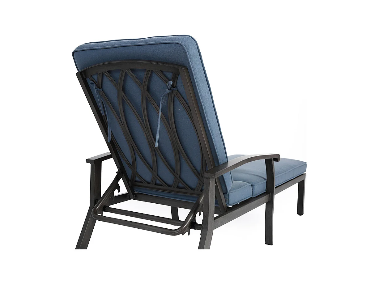 Chaise longue de patio 1 pièce en aluminium antirouille inclinable et réglable avec coussin bleu imperméable en coton meuble transat piscine extérieur