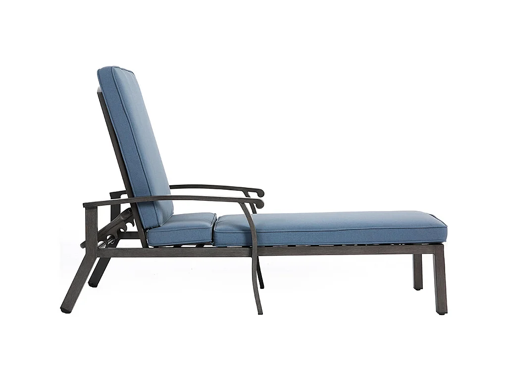 Chaise longue de patio 1 pièce en aluminium antirouille inclinable et réglable avec coussin bleu imperméable en coton meuble transat piscine extérieur