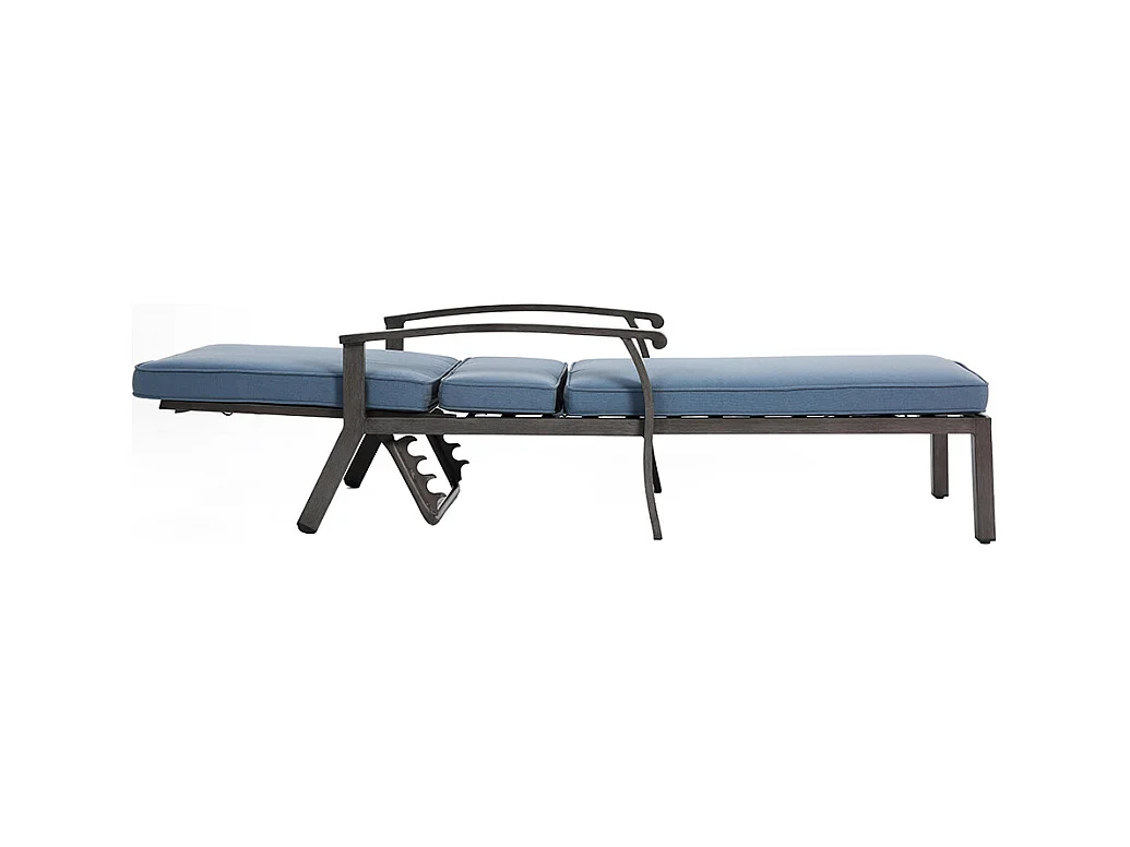 Chaise longue de patio 1 pièce en aluminium antirouille inclinable et réglable avec coussin bleu imperméable en coton meuble transat piscine extérieur