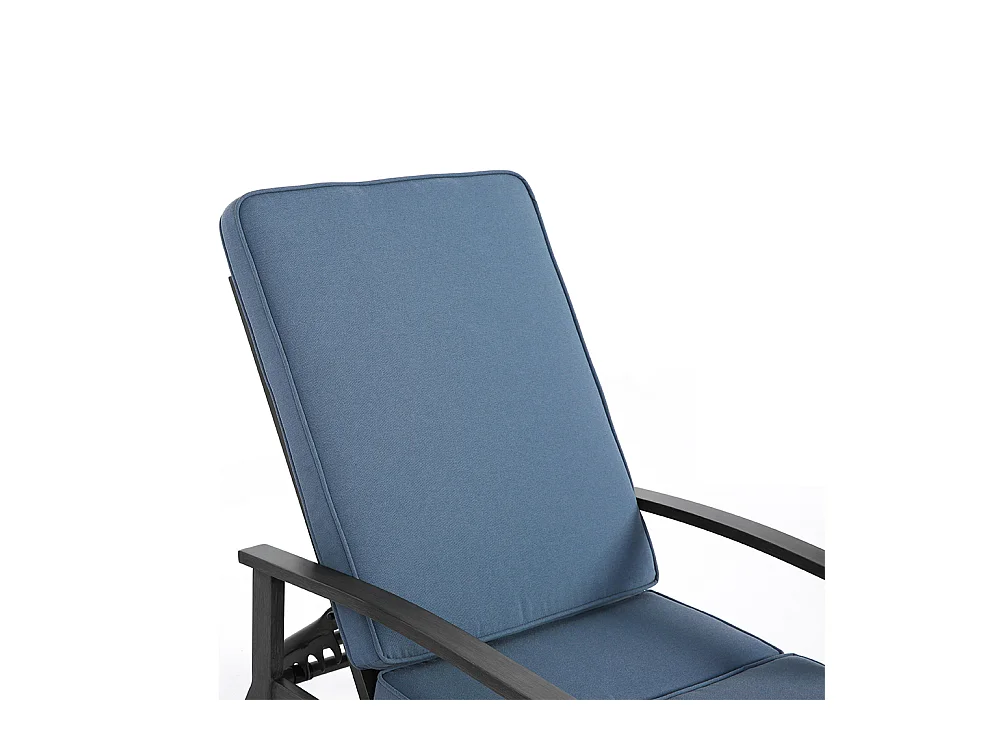 Chaise longue de patio 1 pièce en aluminium antirouille inclinable et réglable avec coussin bleu imperméable en coton meuble transat piscine extérieur