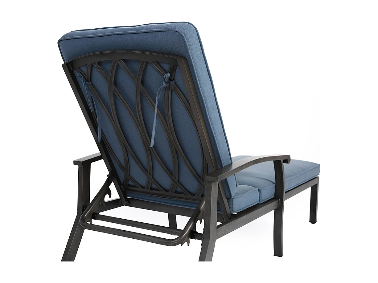 Chaise longue de patio 1 pièce en aluminium antirouille inclinable et réglable avec coussin bleu imperméable en coton meuble transat piscine extérieur