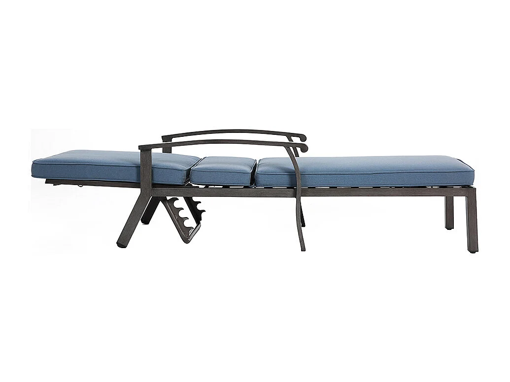 Chaise longue de patio 1 pièce en aluminium antirouille inclinable et réglable avec coussin bleu imperméable en coton meuble transat piscine extérieur