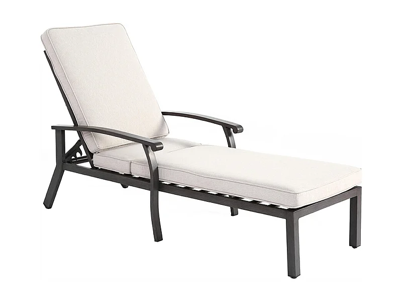 Chaise longue de patio 1 pièce en aluminium antirouille inclinable et réglable avec coussin beige imperméable en coton meuble transat piscine extérieur