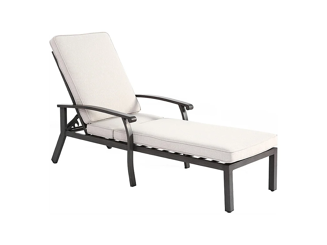 Chaise longue de patio 1 pièce en aluminium antirouille inclinable et réglable avec coussin beige imperméable en coton meuble transat piscine extérieur
