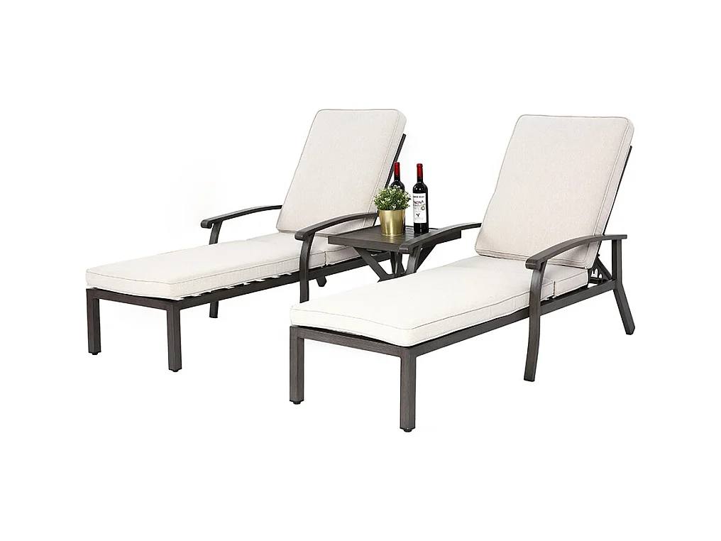 Chaise longue de patio 1 pièce en aluminium antirouille inclinable et réglable avec coussin beige imperméable en coton meuble transat piscine extérieur