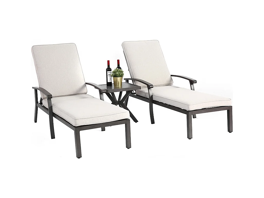 Chaise longue de patio 1 pièce en aluminium antirouille inclinable et réglable avec coussin beige imperméable en coton meuble transat piscine extérieur