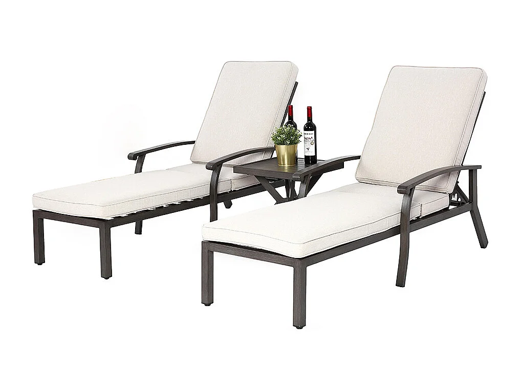 Chaise longue de patio 1 pièce en aluminium antirouille inclinable et réglable avec coussin beige imperméable en coton meuble transat piscine extérieur