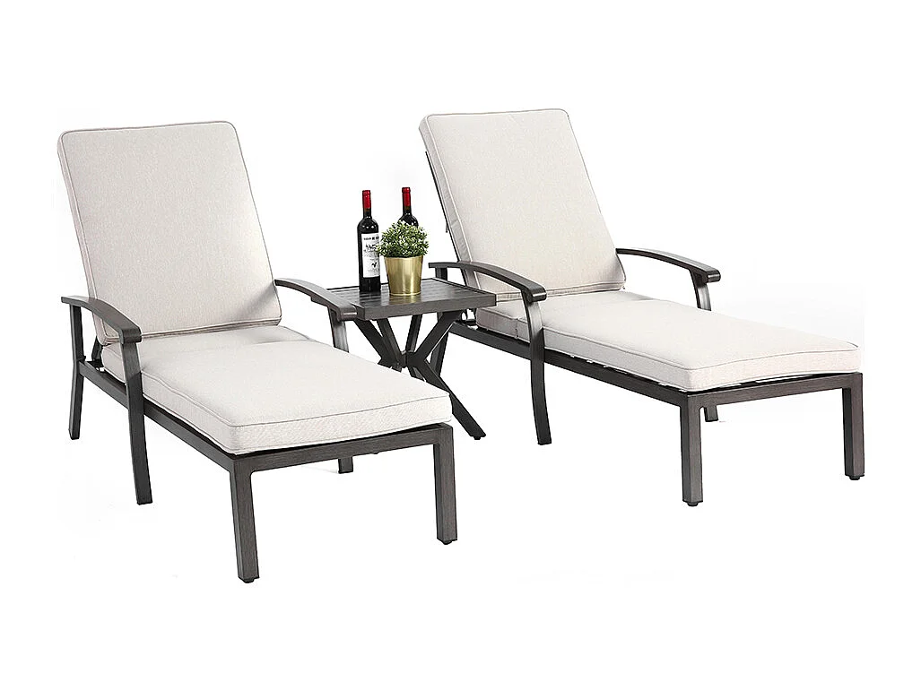 Chaise longue de patio 1 pièce en aluminium antirouille inclinable et réglable avec coussin beige imperméable en coton meuble transat piscine extérieur