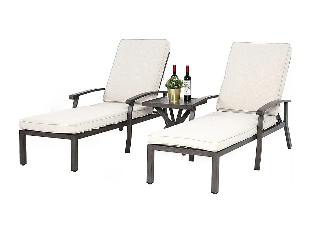 Chaise longue de patio 1 pièce en aluminium antirouille inclinable et réglable avec coussin beige imperméable en coton meuble transat piscine extérieur