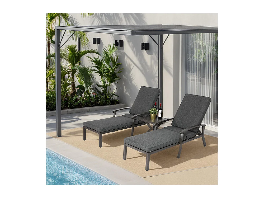 Chaise longue de patio 1 pièce en aluminium antirouille inclinable et réglable avec coussin gris imperméable en coton meuble transat piscine extérieur