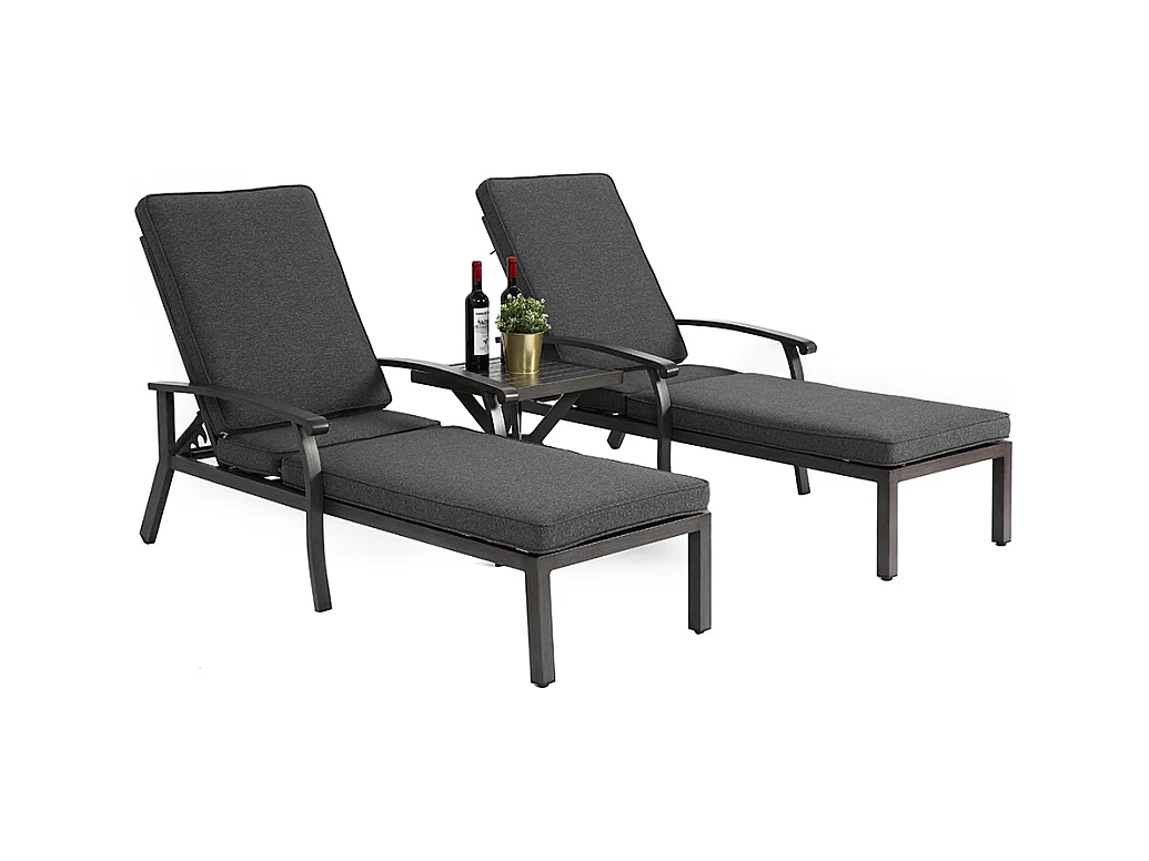 Chaise longue de patio 1 pièce en aluminium antirouille inclinable et réglable avec coussin gris imperméable en coton meuble transat piscine extérieur