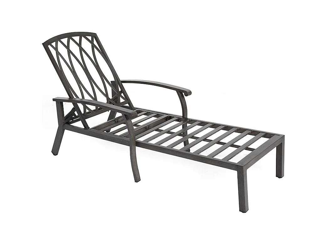 Chaise longue de patio 1 pièce en aluminium antirouille inclinable et réglable avec coussin gris imperméable en coton meuble transat piscine extérieur