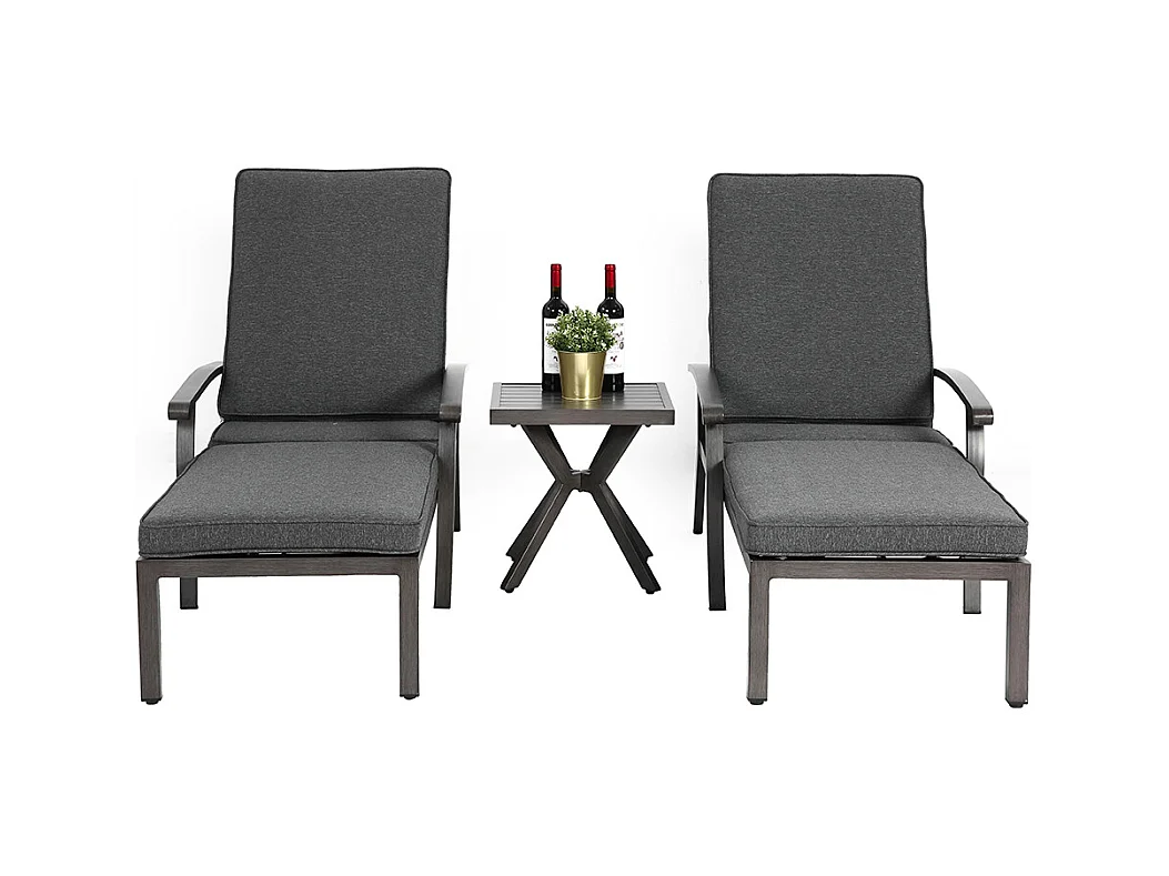 Chaise longue de patio 1 pièce en aluminium antirouille inclinable et réglable avec coussin gris imperméable en coton meuble transat piscine extérieur