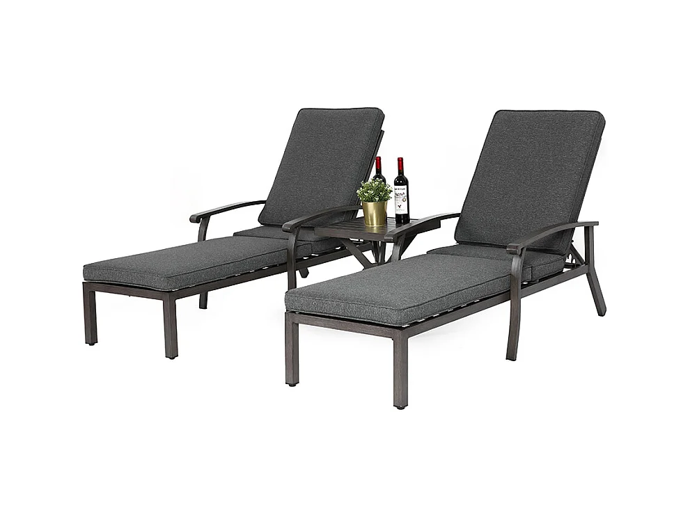 Chaise longue de patio 1 pièce en aluminium antirouille inclinable et réglable avec coussin gris imperméable en coton meuble transat piscine extérieur