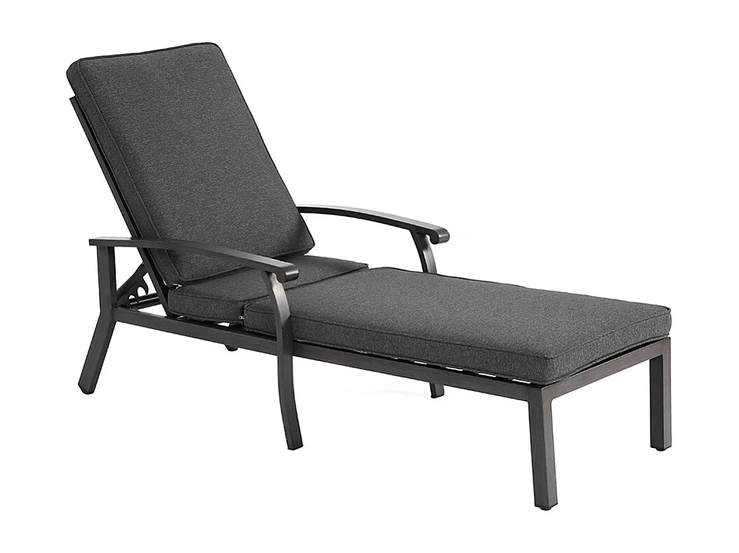 Chaise longue de patio 1 pièce en aluminium antirouille inclinable et réglable avec coussin gris imperméable en coton meuble transat piscine extérieur