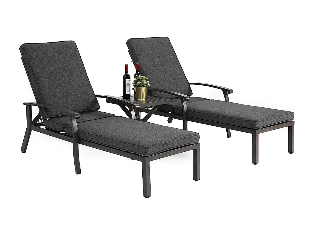 Chaise longue de patio 1 pièce en aluminium antirouille inclinable et réglable avec coussin gris imperméable en coton meuble transat piscine extérieur