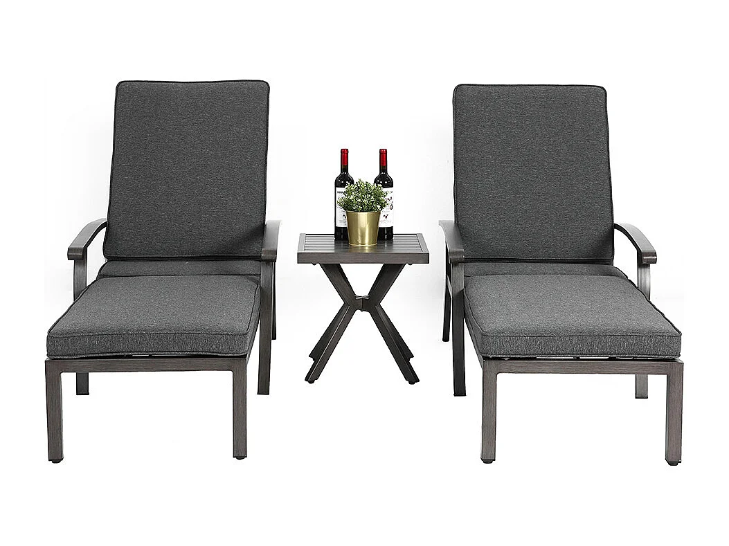Chaise longue de patio 1 pièce en aluminium antirouille inclinable et réglable avec coussin gris imperméable en coton meuble transat piscine extérieur