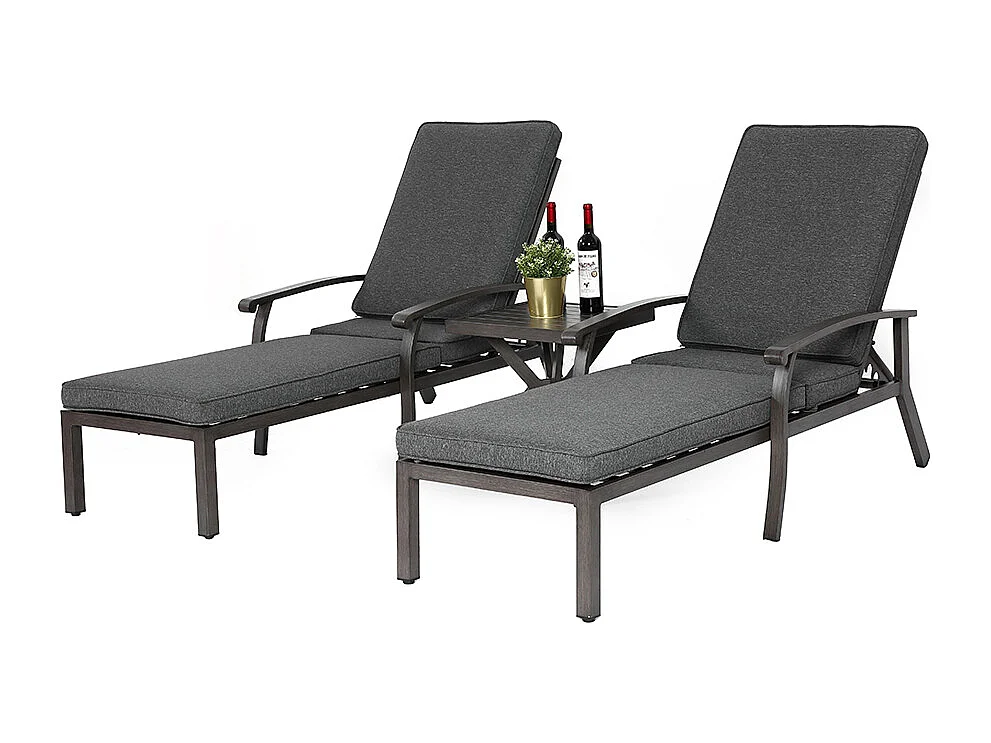 Chaise longue de patio 1 pièce en aluminium antirouille inclinable et réglable avec coussin gris imperméable en coton meuble transat piscine extérieur