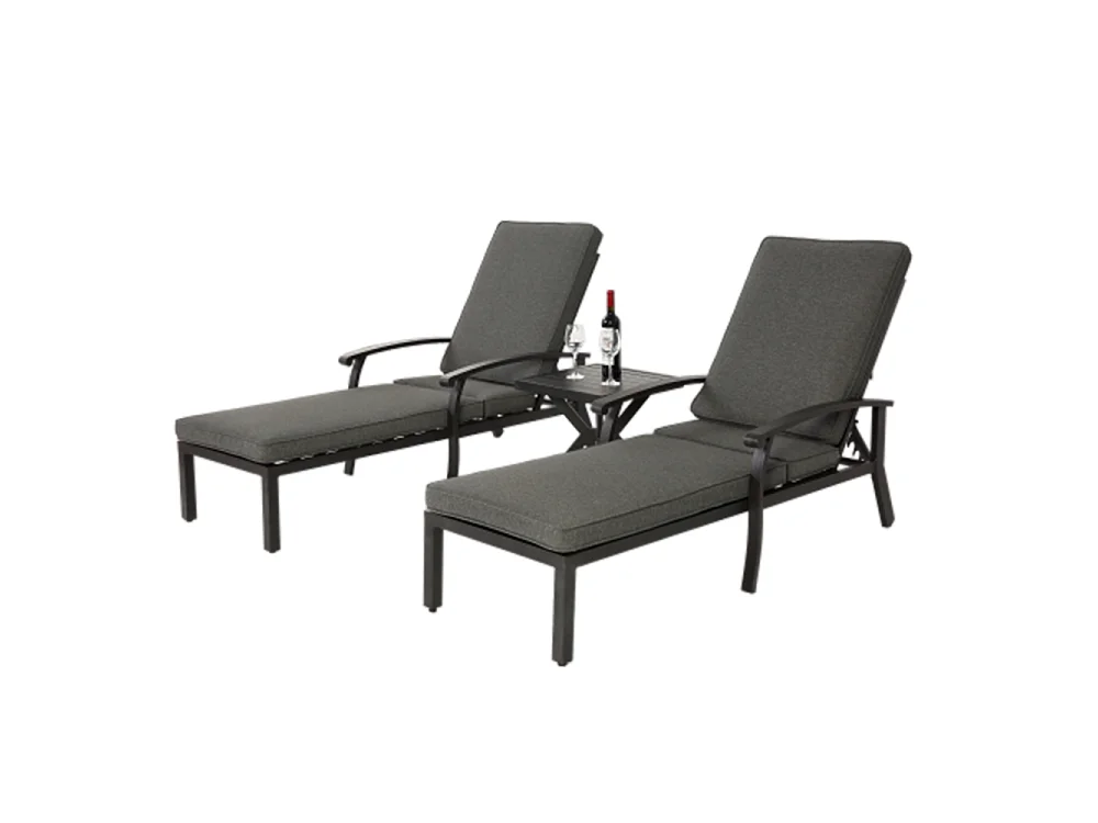 Chaise longue de jardin 1 pièce avec coussin gris imperméable en coton inclinable et réglable structure aluminium antirouille transat piscine extérieur